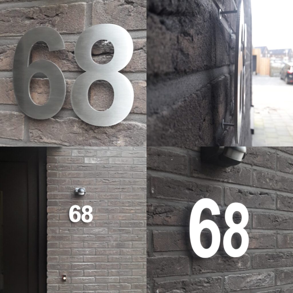 RVS huisnummer 68 - Lettertype : Arial - Hoogte 15 cm